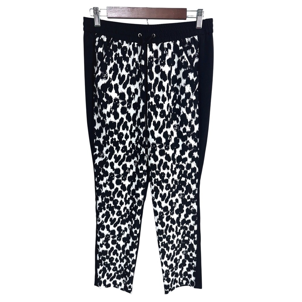 Vince Camuto Black White Animal Print Jogger Pants Drawstring Tapered Women's XS